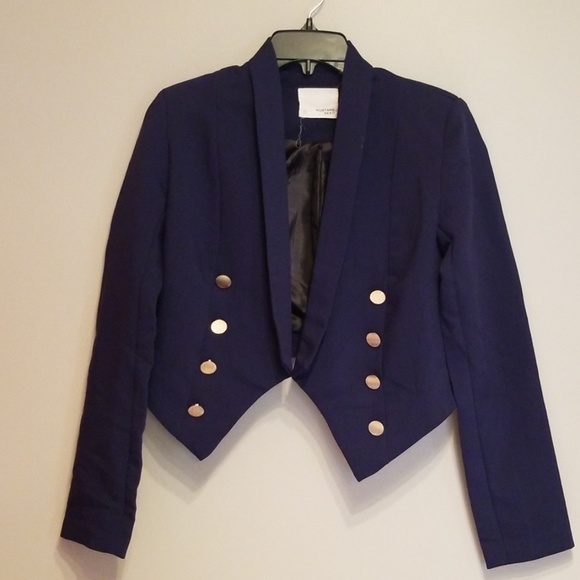 Mustard Seed Jackets & Blazers - Mustard Seed cropped navy blue lapel blazer